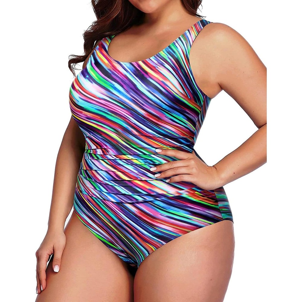 Daci Women Plus Size One Piece Swimsuit Athletic Tummy Control‎ Ruched Bathing - Picture 4 of 8